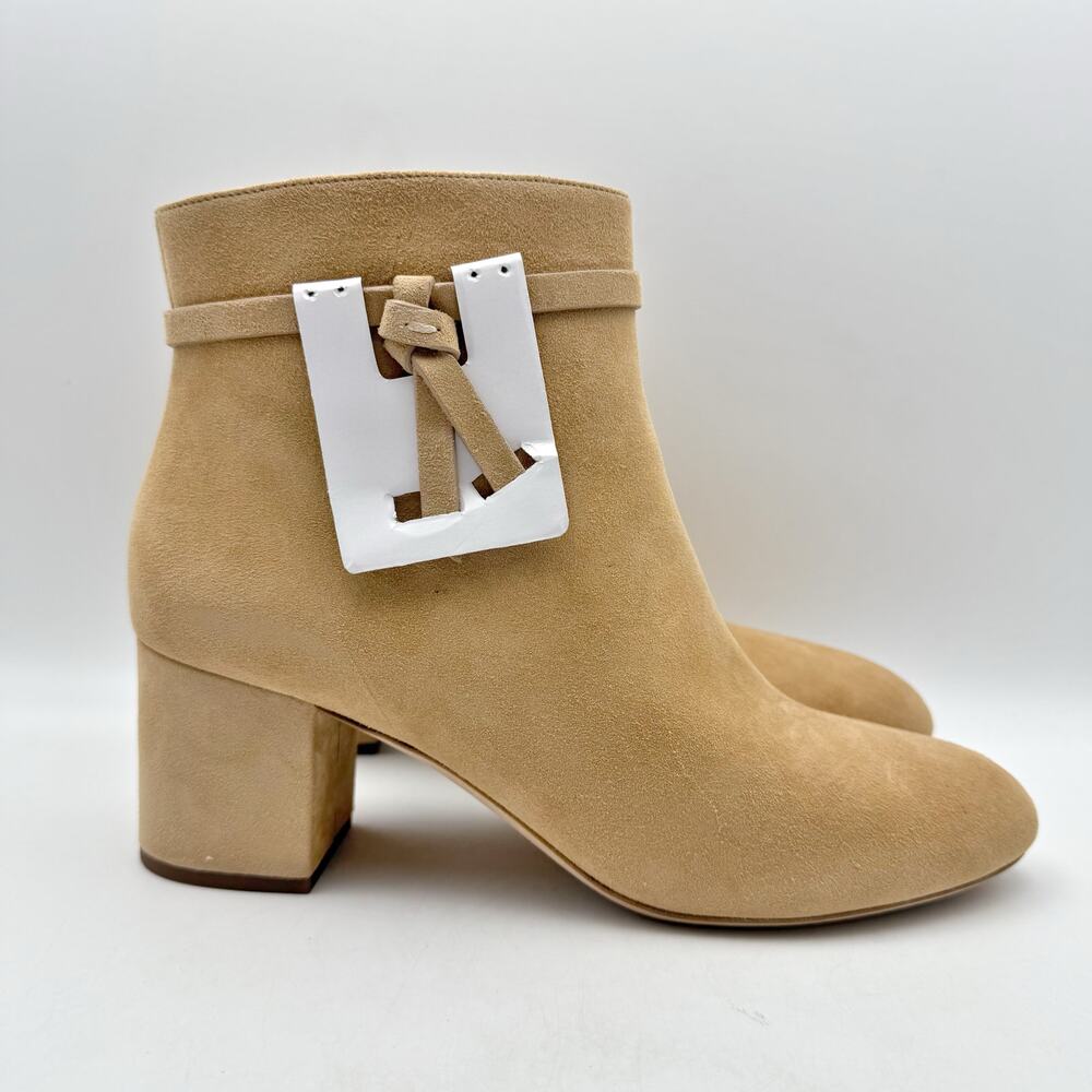 Kate Spade Womens Knott Mid Heel Boots Size 10B EU 40.5 Beige Tan Suede EUC